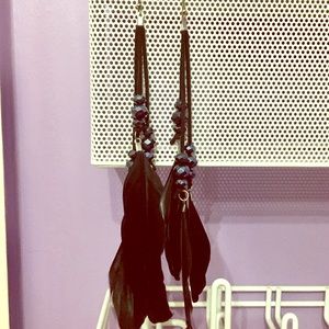 Black feather beaded Earrings